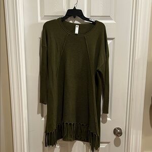 Heathmoor Olive Sweater with Fringe front